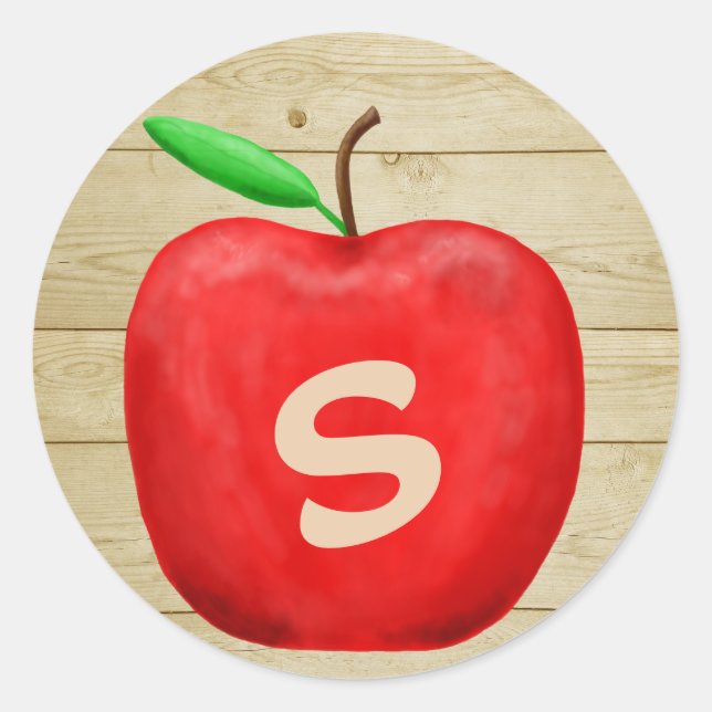 Red Apple Monogram Runder Aufkleber (Vorderseite)