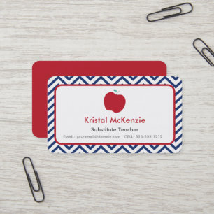 Red Apple & Navy Zickzack Teacher Business Cards Visitenkarte