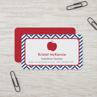 Red Apple & Navy Zickzack Teacher Business Cards Visitenkarte