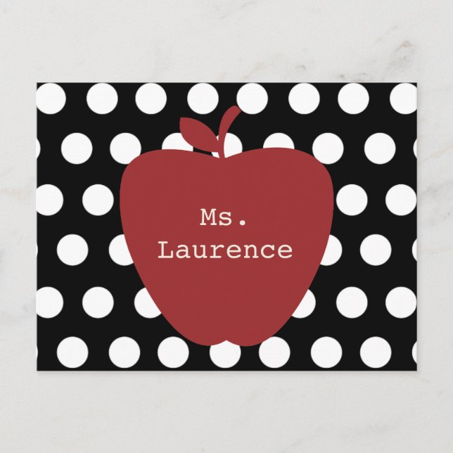 Red Apple & Polka Dot Teacher Postkarte (Vorderseite)