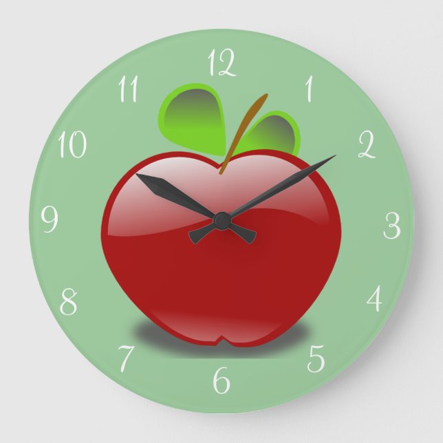 Red Apple Round Wall Clock Große Wanduhr (Vorderseite)