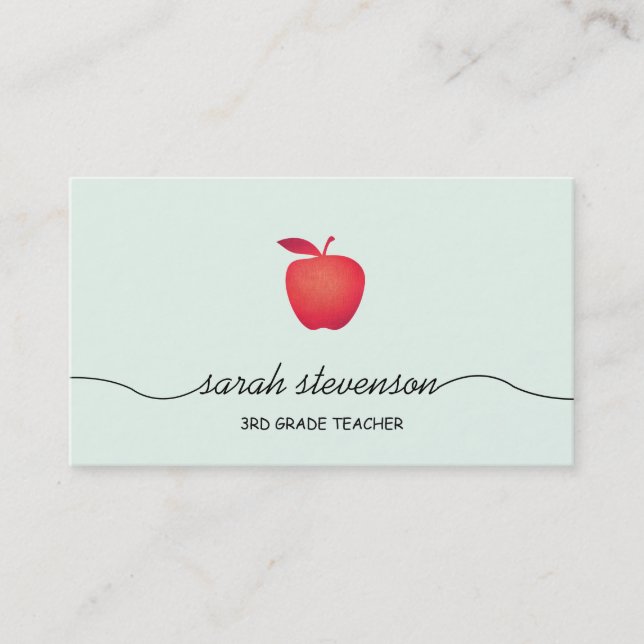 Red Apple School Teacher Simple Light Aqua Visitenkarte (Vorderseite)