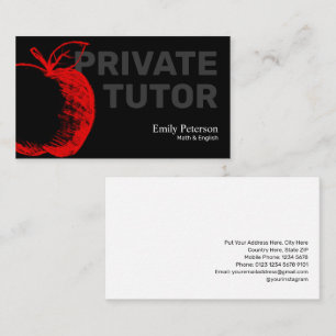 Red Apple Sketch Private Tutor Modernes Schwarz Visitenkarte