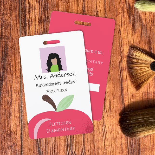 Red Apple Teacher White Foto ID Abzeichen Ausweis (Red Apple Teacher Vertical White Photo ID Badge .)