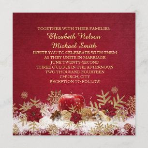 Red Apple Weihnachten Gold Snowflakes Hochzeitsrei Einladung