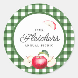 Red Apples & Green Gingham Custom Runder Aufkleber