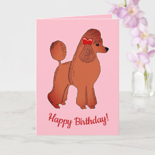 Red Apricot Poodle Pink Happy Birthday Card Karte