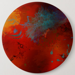 Red, Aqua & Gold Grunge Digitale Abstrakte Kunst Button