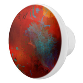 Red, Aqua & Gold Grunge Digitale Abstrakte Kunst Keramikknauf