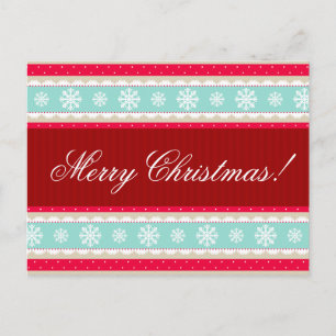 Red Aqua Snowflakes Muster "Frohe Weihnachten" Feiertagspostkarte