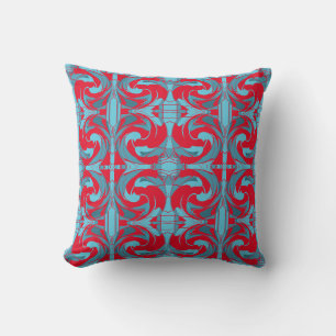 Red Aqua Türkis Swirling Kleine Verzierte Fliesen Kissen