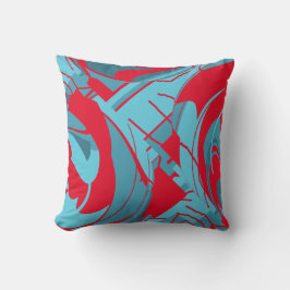 Red Aqua Turquoise Lush Blätter Abstraktes Design Kissen