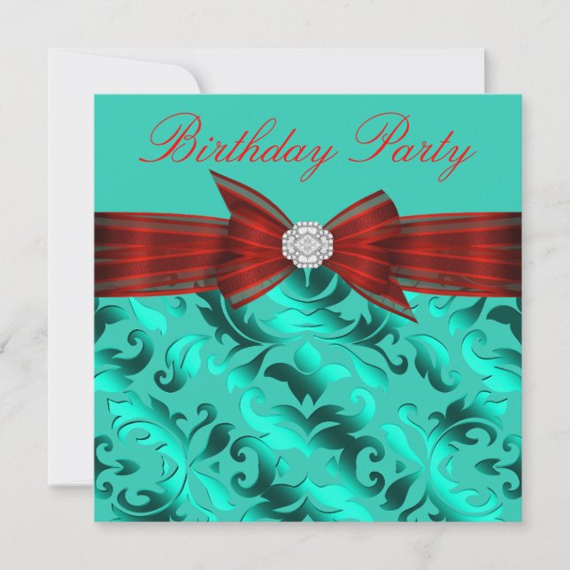 Red Aquamarin Blue Birthday Party Einladung (Vorderseite)