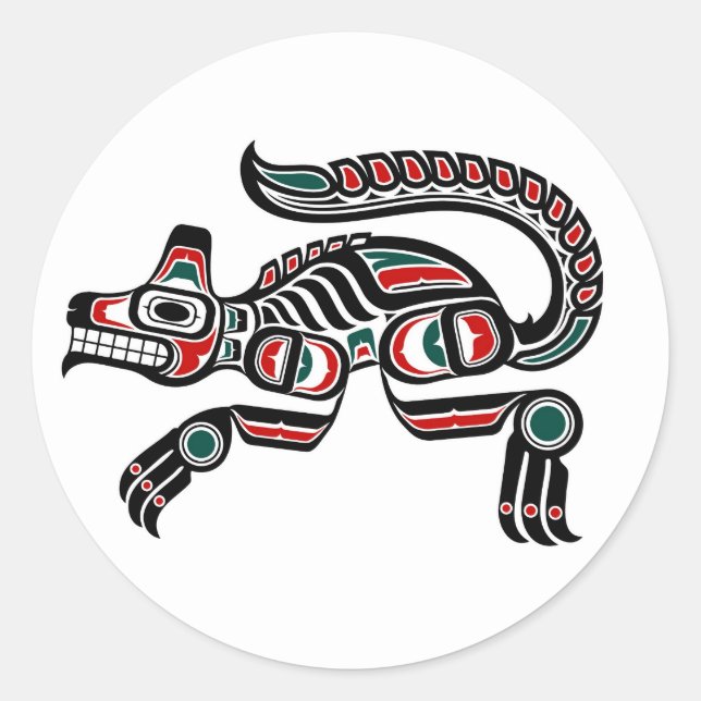 Red Aquamarin und Black Haida Spirit Wolf Runder Aufkleber (Vorderseite)