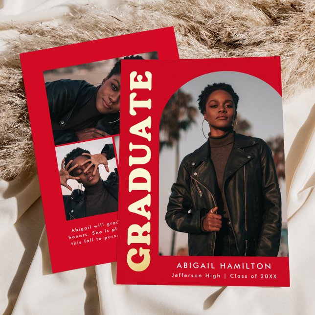 Red Arch Photo Foil Faire-part de graduation (Créateur téléchargé)