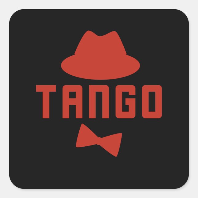 Red Argentine Tango Fedora Bow Krawatte Dancer Quadratischer Aufkleber (Vorderseite)