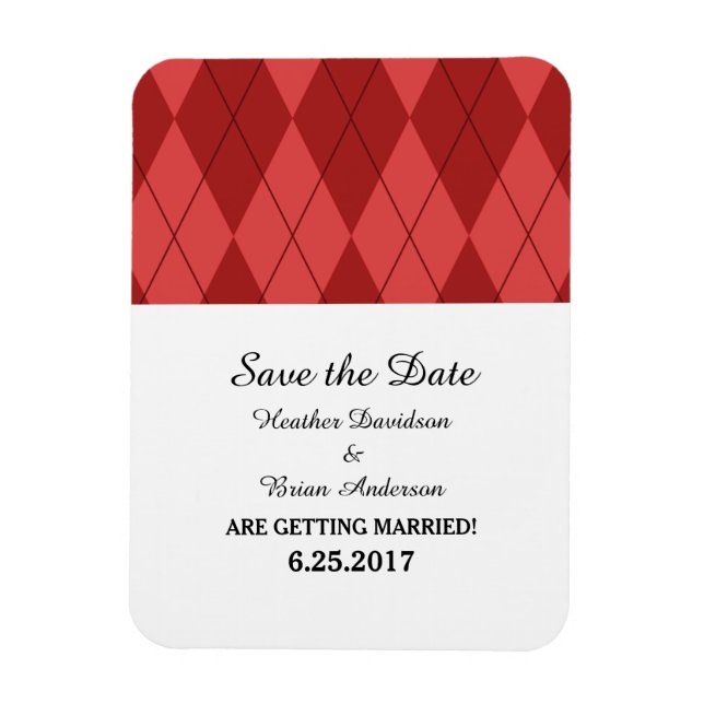 Red Argyle Save the Date Flexi Magnet (Vertikal)