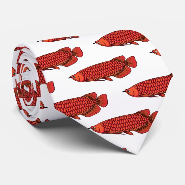 Red Arowana Cartoon Illustration Krawatte (Gerollt)