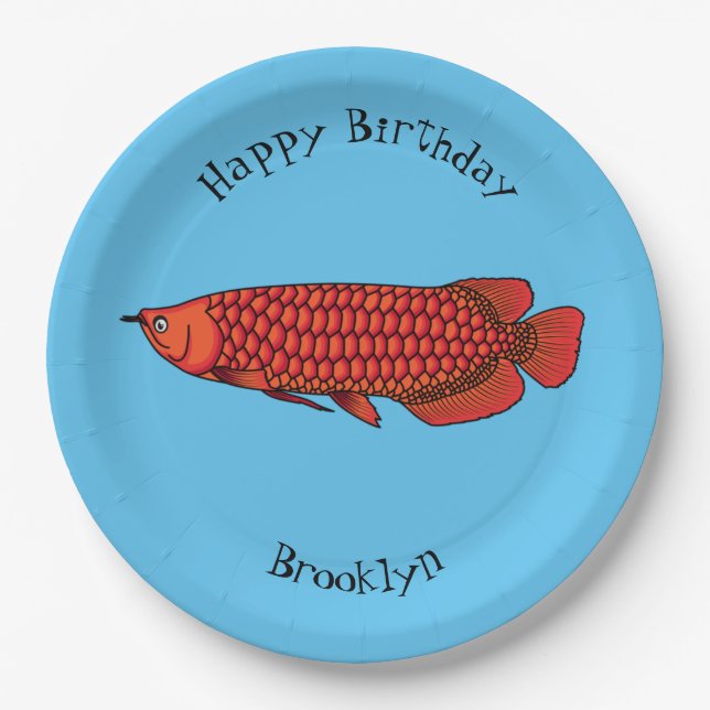 Red Arowana Cartoon Illustration Pappteller (Vorderseite)