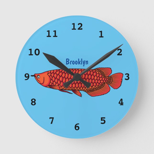 Red Arowana Cartoon Illustration  Runde Wanduhr (Vorderseite)