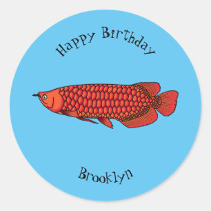 Red Arowana Cartoon Illustration Runder Aufkleber