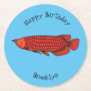 Red Arowana Cartoon Illustration Runder Pappuntersetzer