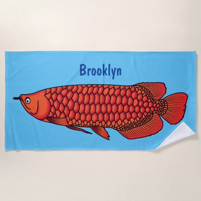 Red Arowana Cartoon Illustration Strandtuch (Vorderseite)