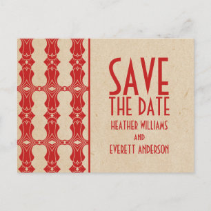 Red Art Deco Border Save the Date Postkarte