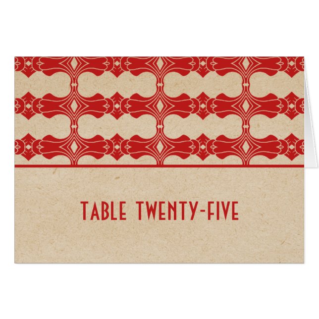 Red Art Deco Border Tischnummer Card (Vorderseite (Horizontal))