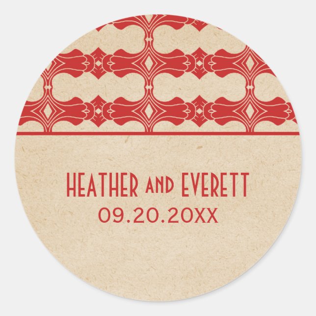 Red Art Deco Border Wedding Stickers (Vorderseite)
