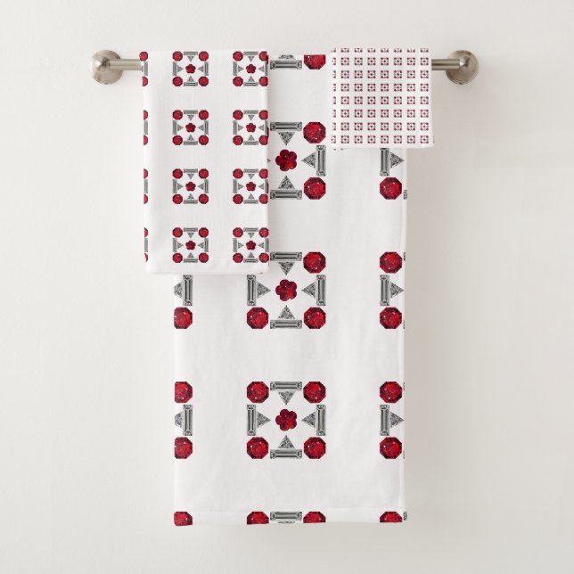 Red Art Deco Muster Badhandtuch Set (Insitu)