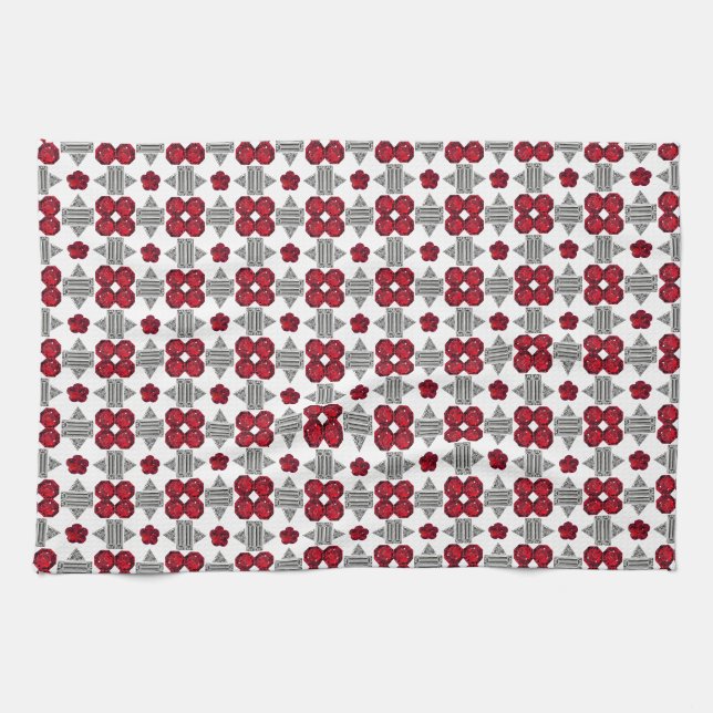 Red Art Deco Muster Geschirrtuch (Horizontal)