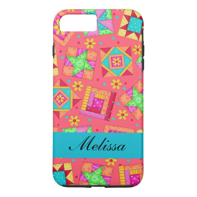 Red Art Patchwork Quilt Blocks Name Personalisiert Case-Mate iPhone Hülle (Rückseite)