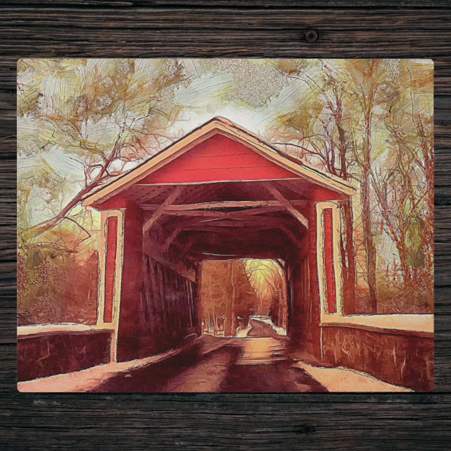 Red Ashland Covered Bridge in Delaware Fotoplatte (Von Creator hochgeladen)