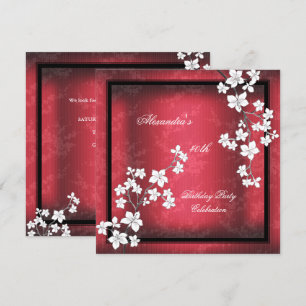 Red Asian Black Blossom White Birthday Party Einladung