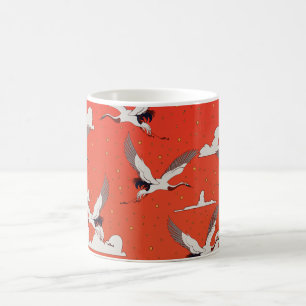 Red Asian Crane Pattern Kaffeetasse