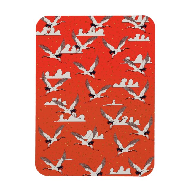 Red Asian Crane Pattern Magnet (Vertikal)