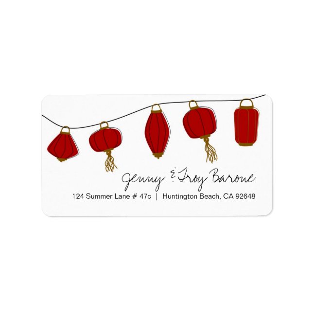 Red Asian Lanterns Address Labels Adressaufkleber (Vorne)