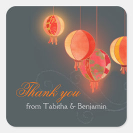 Red Asian Lanterns Gray Wedding Vielen Dank Quadratischer Aufkleber