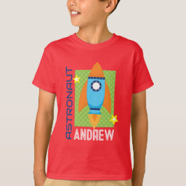 Red Astronaut Name Space Rocket Party Shirt
