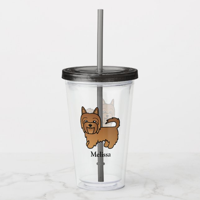 Red Australian Terrier Cartoon Dog & Name Acryltrinkbecher (Vorderseite)
