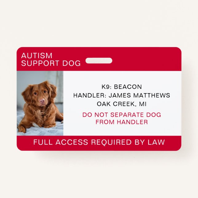 Red Autism Support Dog Foto Ausweis (Vorderseite)
