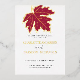Red Autumn Maple Leaf Wedding Gold Folieneinladung