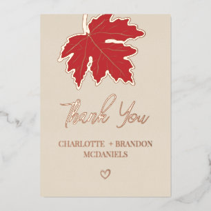 Red Autumn Maple Leaf Wedding Vielen Dank Folieneinladung