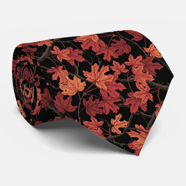 Red Autumn maple leaves on black Krawatte (Gerollt)
