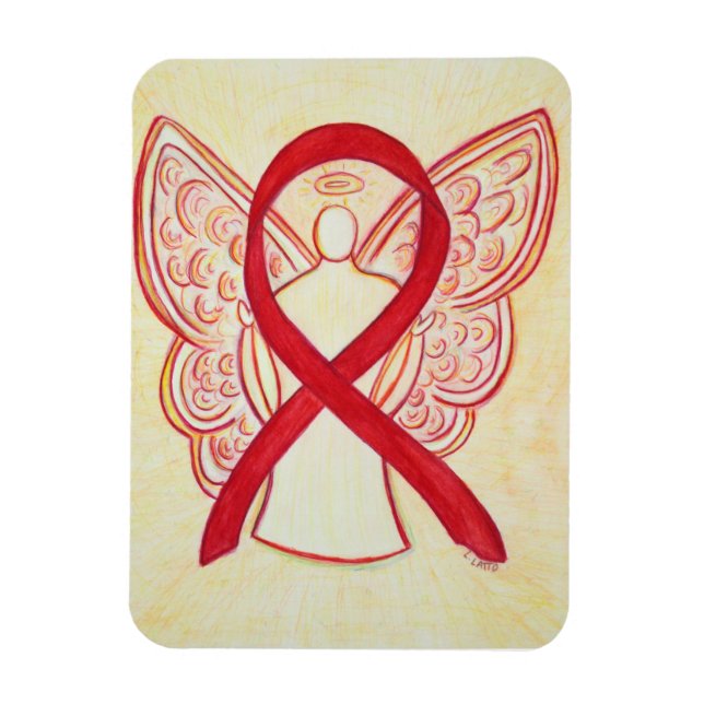 Red Awareness Ribbon Angel Art Magnet (Vertikal)