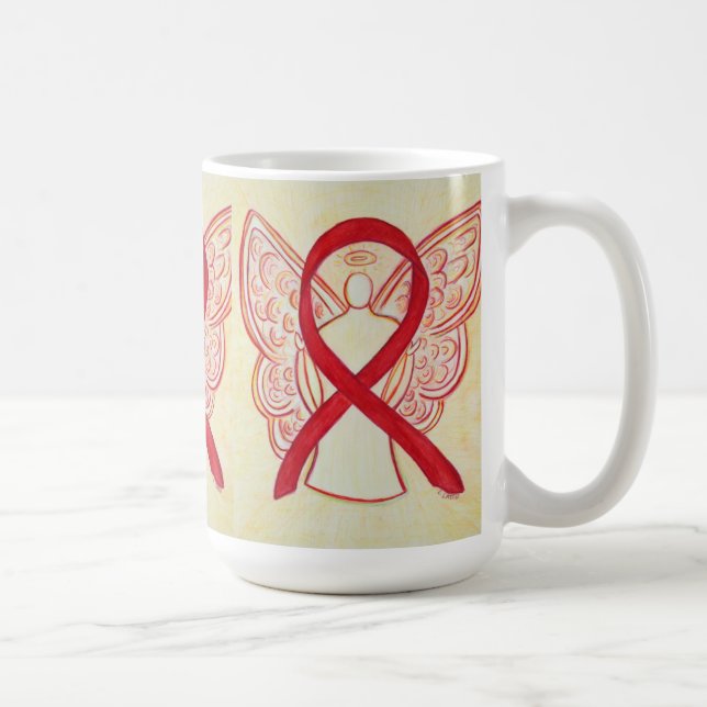 Red Awareness Ribbon Angel Art Tasse (Rechts)