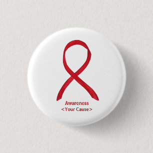 Red Awareness Ribbon Custom Art Buttone Button