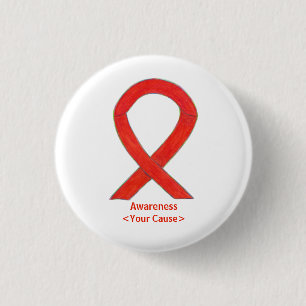 Red Awareness Ribbon Custom Art Buttone Button