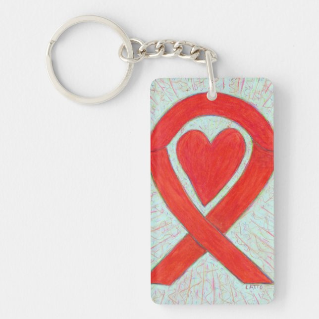 Red Awareness Ribbon Herz Custom Art Schlüsselanhä Schlüsselanhänger (Vorderseite)
